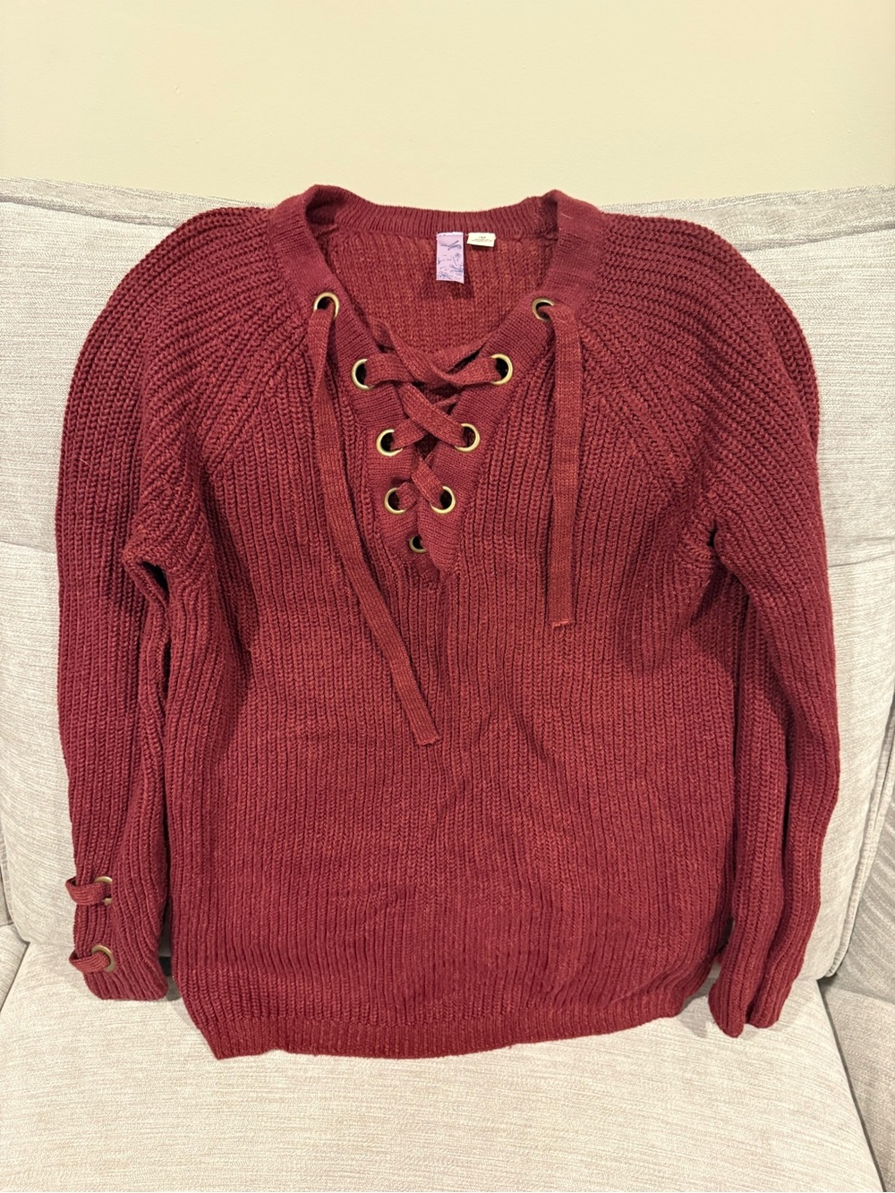 Francesca's Collections Lace-Up V-Neck Sweater